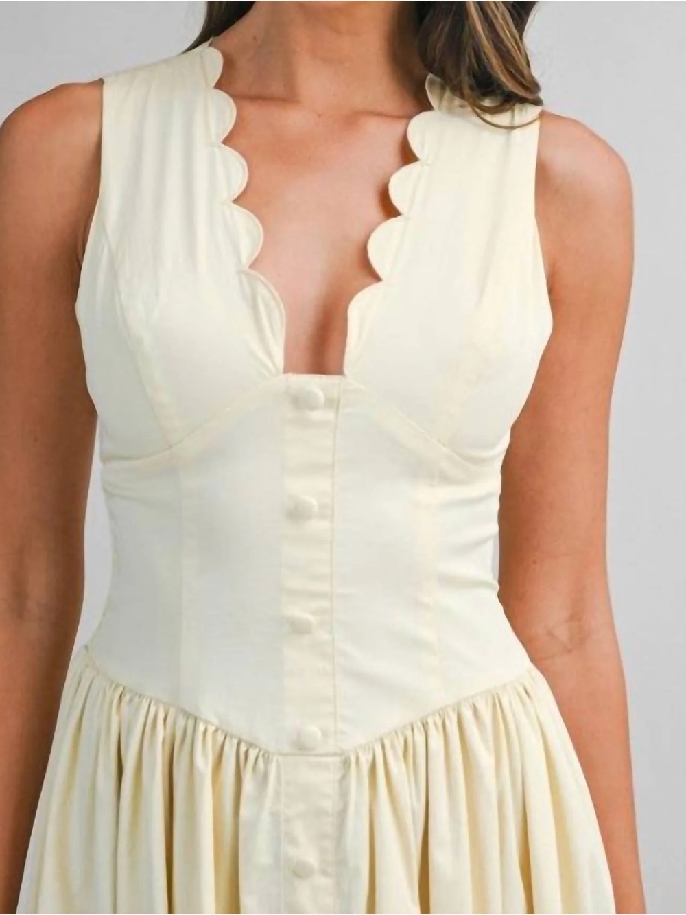 NWT Mable Serena dress in off white scalloped v-neck - Picture 2 of 12